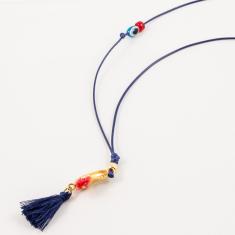 Necklace Blue Cord Gold Plated Tsarouhi