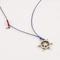 Necklace Blue Cord Rudder Silver