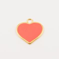 Gold Plated Heart Coral Enamel 2.9x2.8cm